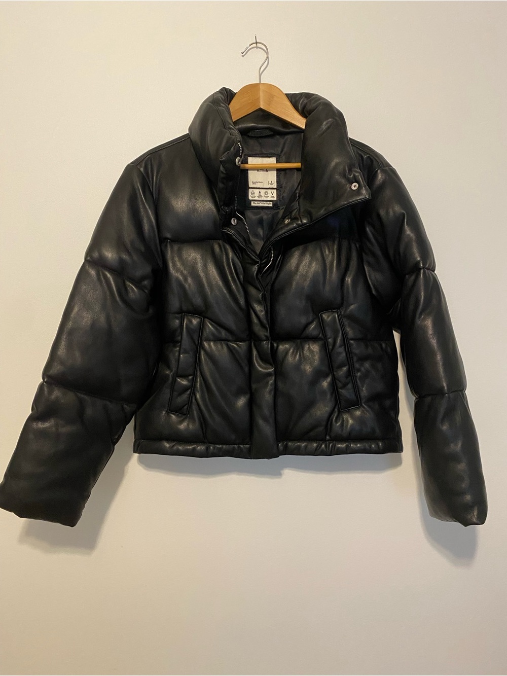 Abercrombie & Fitch Black Faux Leather Mini Puffer Jacket